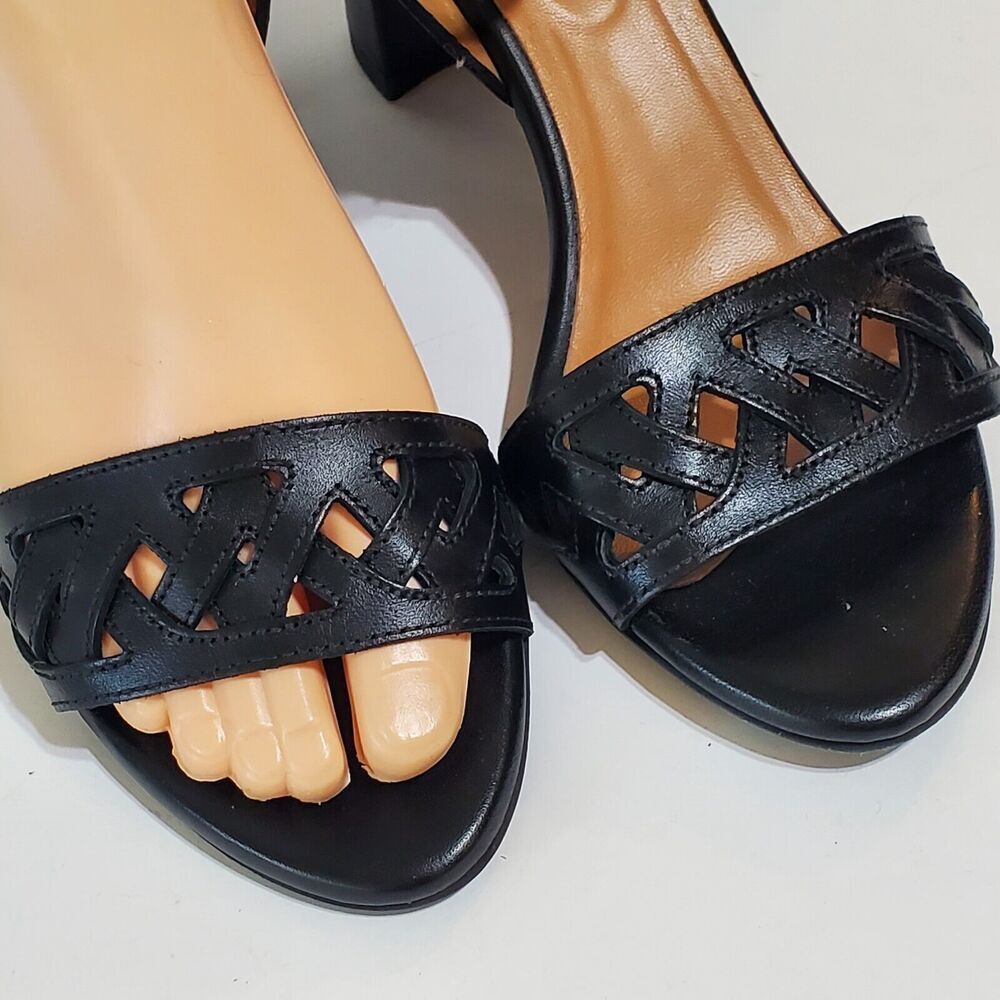 Aquatalia Womens Leather Sandals Sz 6.5M Samara Perforated Block Heel Black - Picture 5 of 8